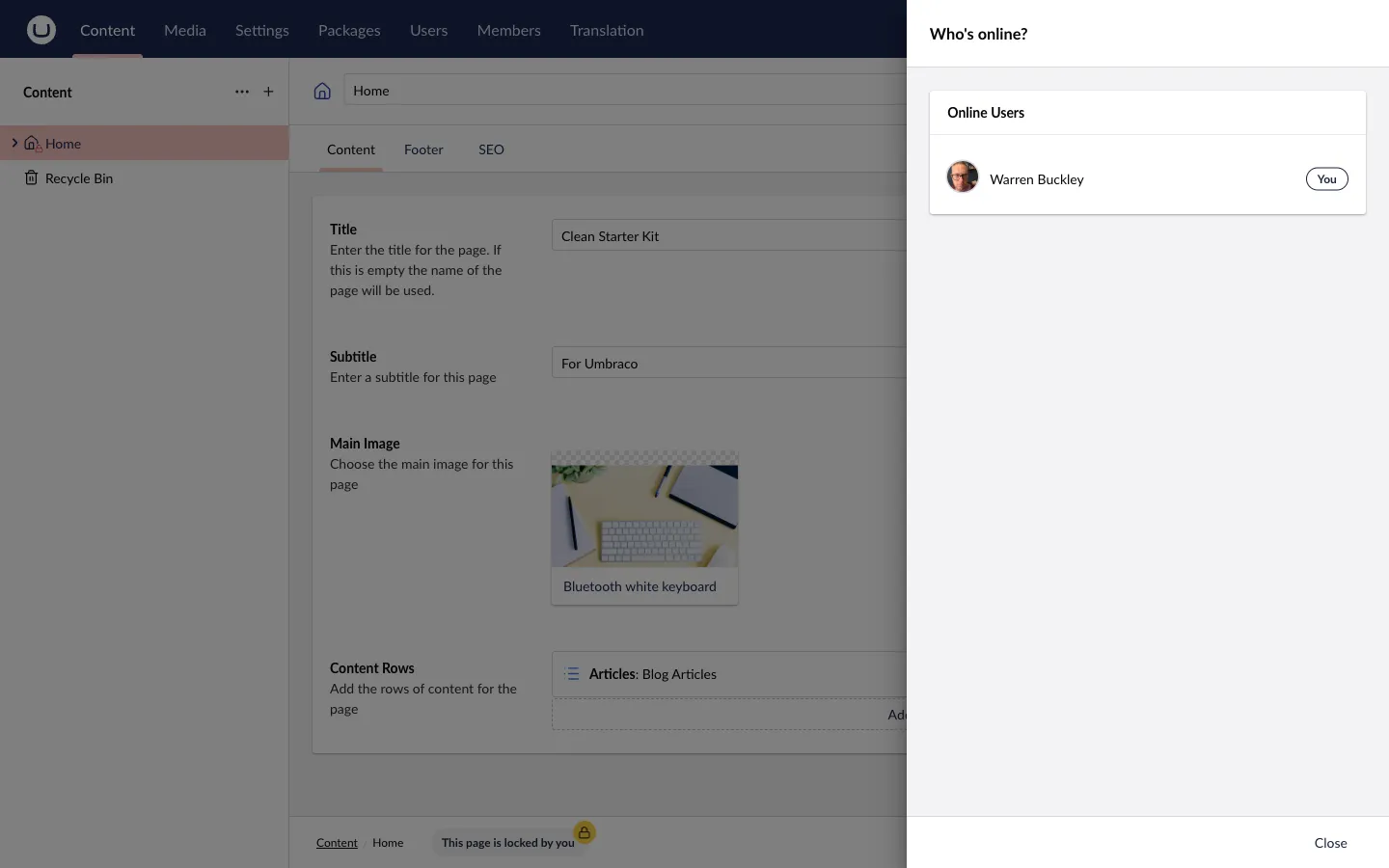 Modal listing all currently online backoffice users